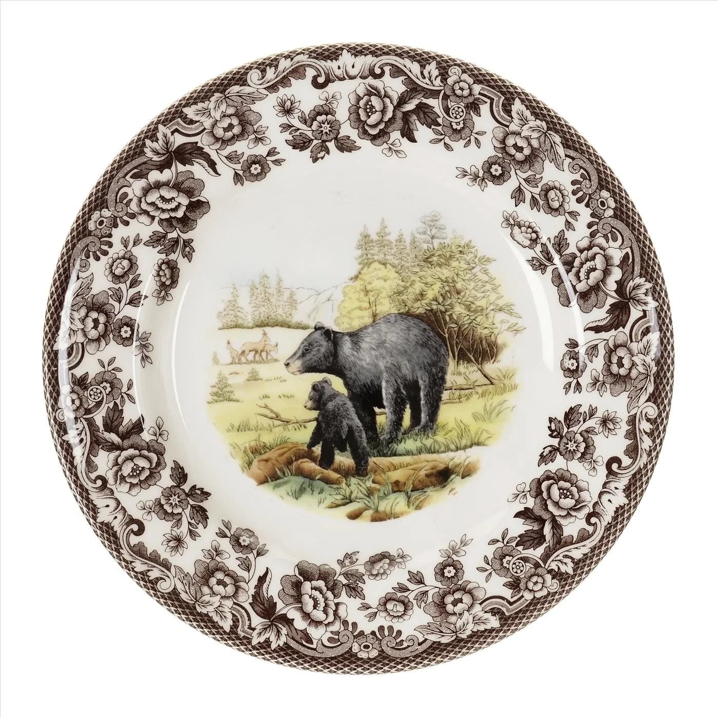 Spode Woodland Wildlife Black Bear 8" Salad Plate | Rustic Holiday Dinnerware, Dishwasher & Microwave Safe