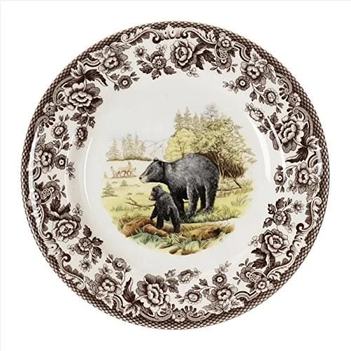 Spode Woodland Wildlife Black Bear 8" Salad Plate | Rustic Holiday Dinnerware, Dishwasher & Microwave Safe thumbnail 1