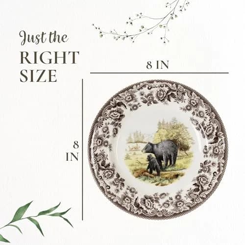 Spode Woodland Wildlife Black Bear 8" Salad Plate | Rustic Holiday Dinnerware, Dishwasher & Microwave Safe thumbnail 2