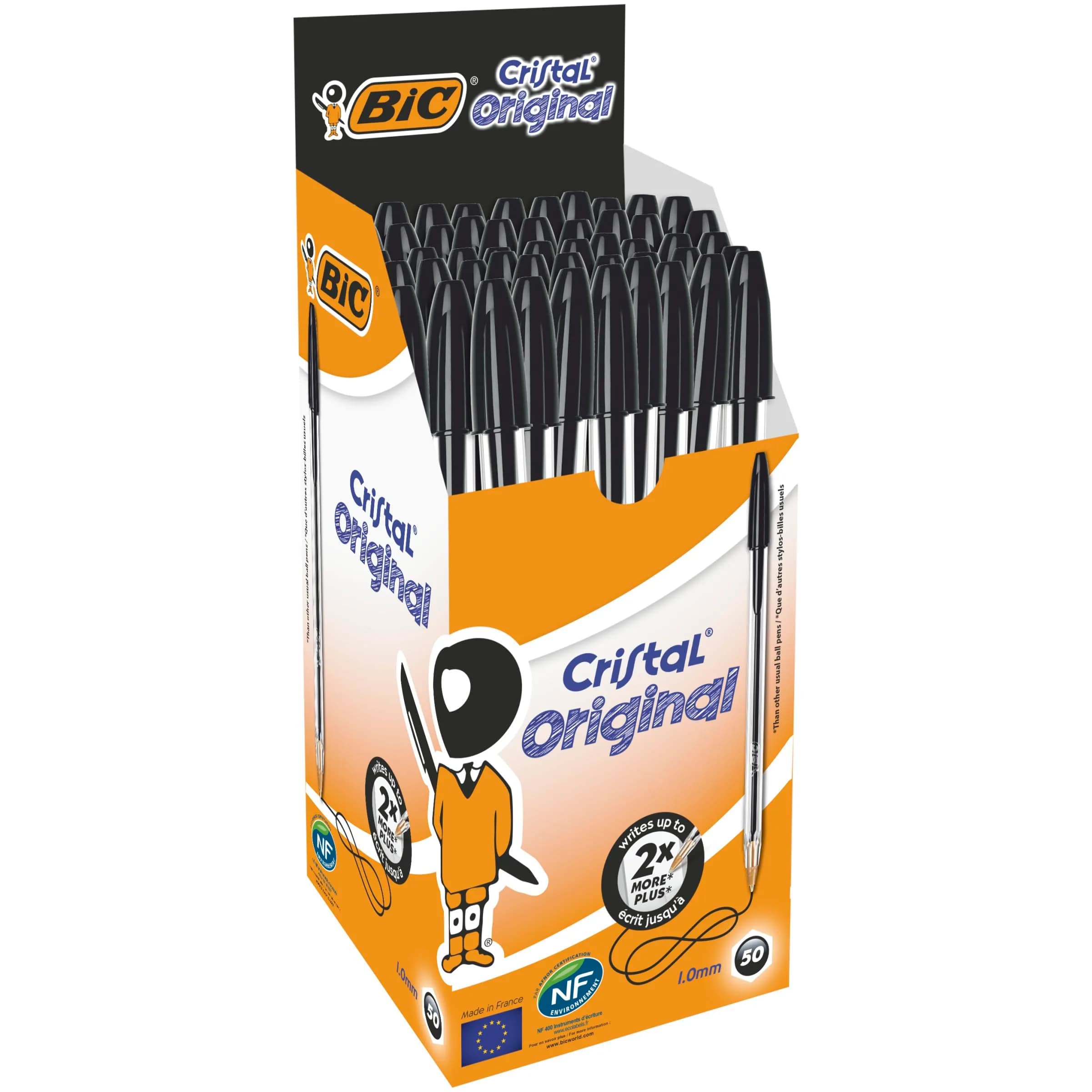BIC Cristal Original Ballpoint Pens, Medium Point (1.0mm), Pack of 50 | Smooth Ink Flow — Black