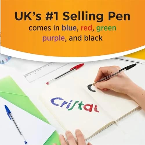 BIC Cristal Original Ballpoint Pens, Medium Point (1.0mm), Pack of 50 | Smooth Ink Flow thumbnail 4