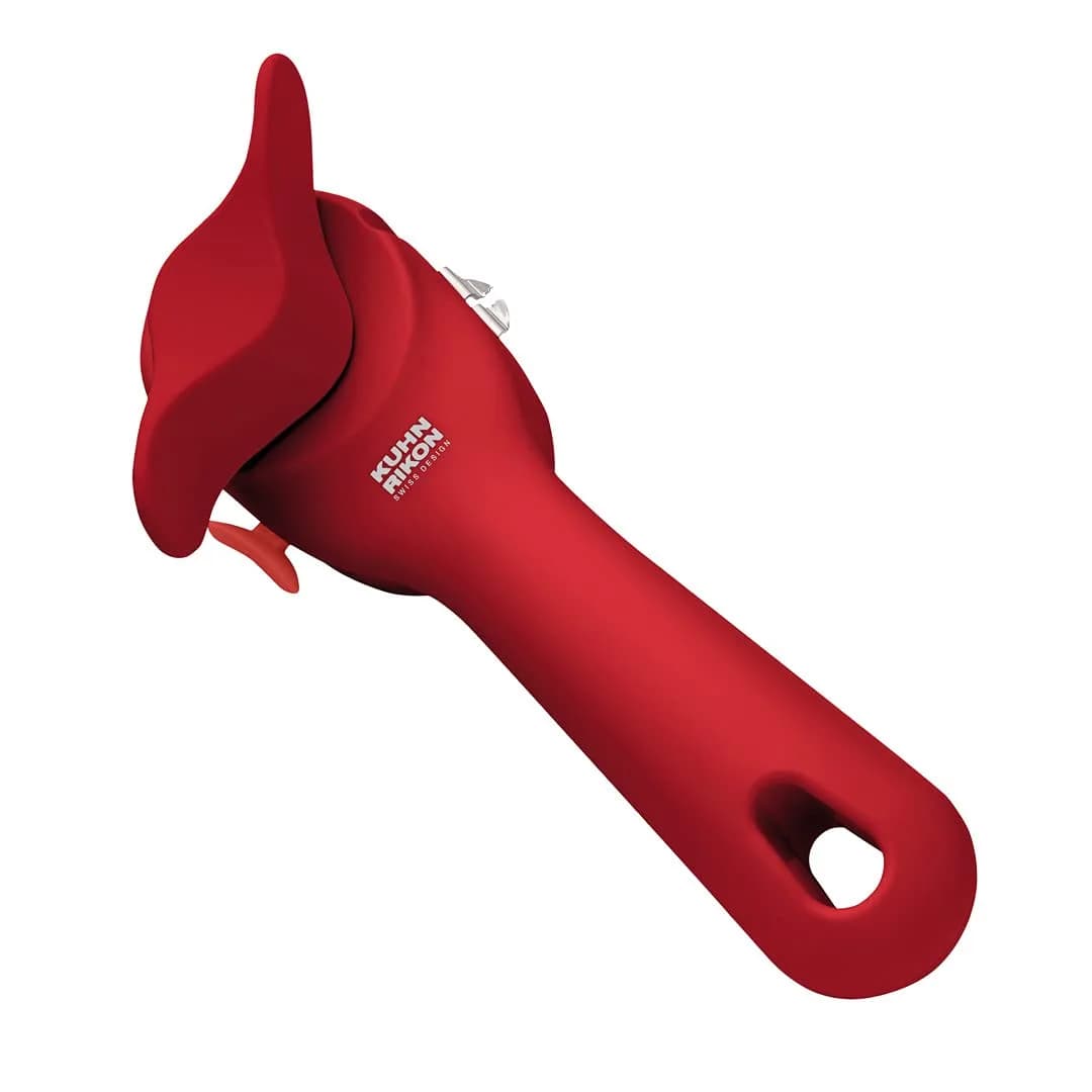 Kuhn Rikon Auto Safety LidLifter Can Opener with Ring-Pull Tool, 7.25 x 3.5 x 2 inches | Swiss Engineered for Safe, Smooth-Edge Can Opening — Red