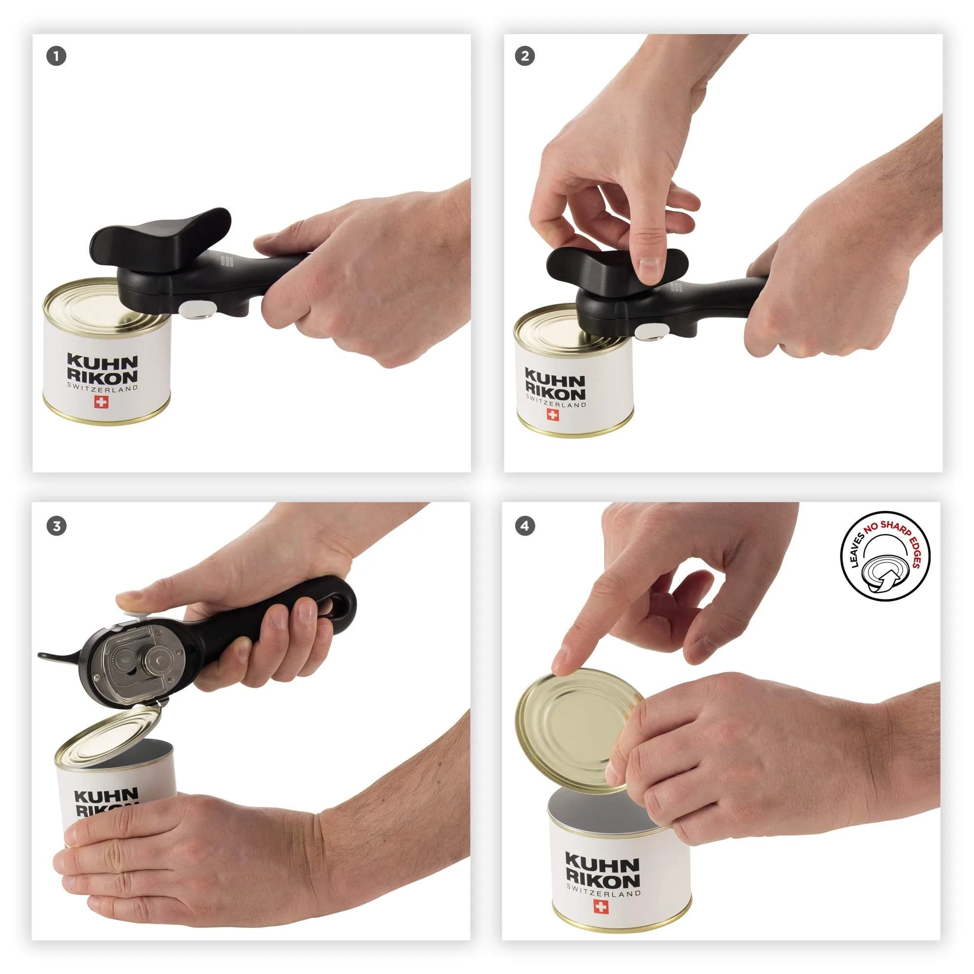 Kuhn Rikon Auto Safety LidLifter Can Opener with Ring Pull, Black 20.5 cm (7.25 x 2.5 x 3.5 inches) | Swiss-Engineered Smooth-Edge Cutting thumbnail 2