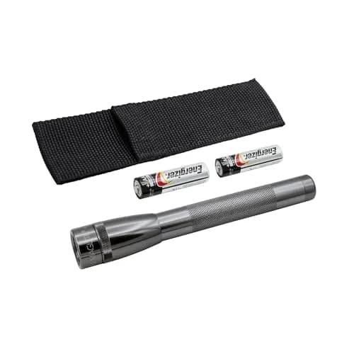 Maglite Mini LED 2-Cell AA Flashlight, Red | 127 Lumens, 156m Beam, 25hr Runtime — Gray