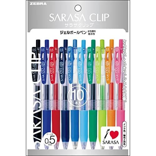 ゼブラ Sarasa Push Clip Gel Ink Pen - 0.5 mm | 10 Vibrant Colors for Office & Notes thumbnail 1