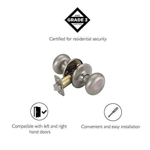Design House Cambridge Passage Door Knob, Satin Nickel, 2-Way Adjustable, Fits 1.375-1.75 Inch Doors thumbnail 3
