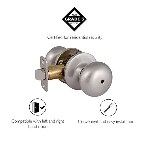 Design House Cambridge Privacy Door Knob, Satin Nickel | ANSI Grade-3 Certified Residential Security thumbnail 3