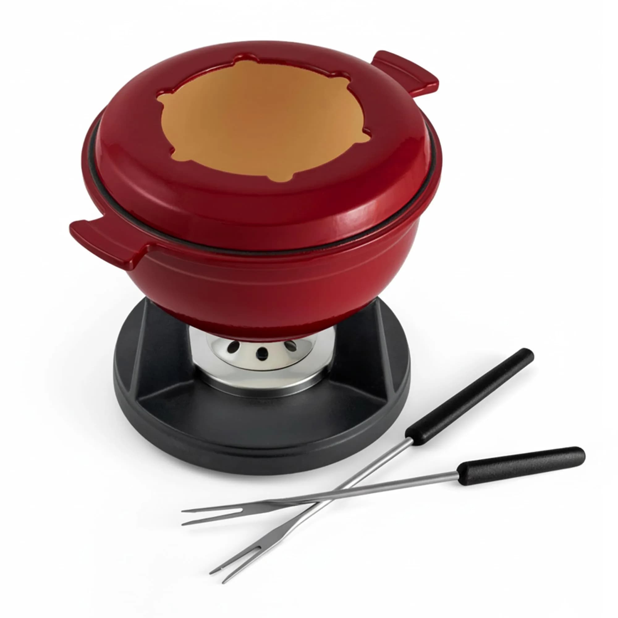 Swissmar Lucerne Cast Iron Fondue Set, 10-Piece, 2 Liter, Red | Versatile, Even Heating & All Heat Source Compatibility