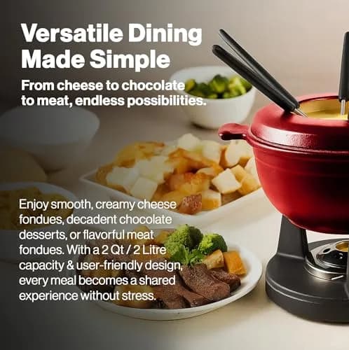 Swissmar Lucerne Cast Iron Fondue Set, 10-Piece, 2 Liter, Red | Versatile, Even Heating & All Heat Source Compatibility thumbnail 4