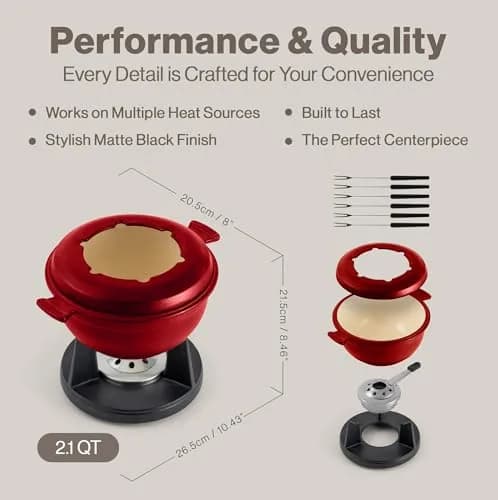 Swissmar Lucerne Cast Iron Fondue Set, 10-Piece, 2 Liter, Red | Versatile, Even Heating & All Heat Source Compatibility thumbnail 5