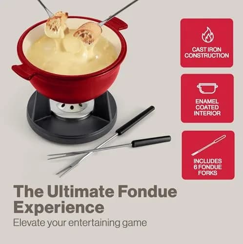 Swissmar Lucerne Cast Iron Fondue Set, 10-Piece, 2 Liter, Red | Versatile, Even Heating & All Heat Source Compatibility thumbnail 2