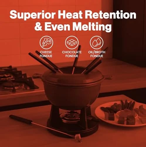 Swissmar Lucerne Cast Iron Fondue Set, 10-Piece, 2 Liter, Red | Versatile, Even Heating & All Heat Source Compatibility thumbnail 3