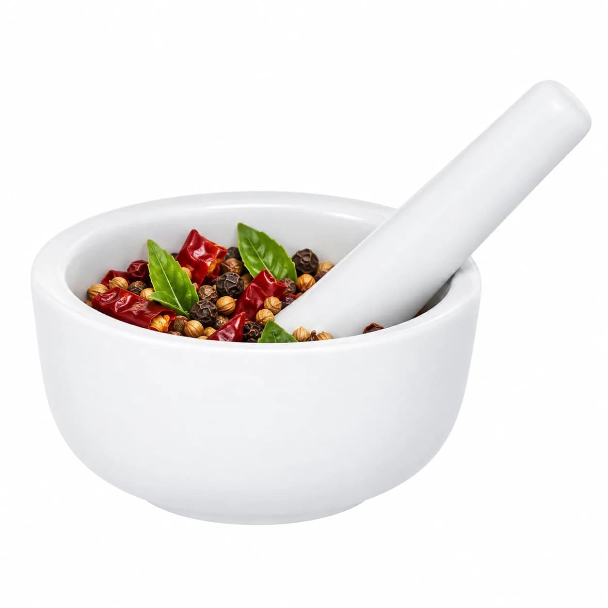 HIC Kitchen Mortar with Pour Spout and Pestle, Fine Porcelain, 4.25-Inch | Effortless spice & herb grinding — 3.5-Inch, Round