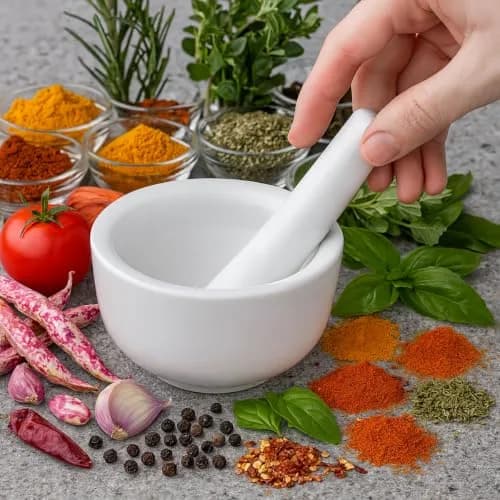HIC Kitchen Mortar and Pestle Set, 3.5-Inch, Fine Porcelain, Spice Herb Grinder, Pill Crusher thumbnail 4