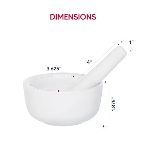 HIC Kitchen Mortar and Pestle Set, 3.5-Inch, Fine Porcelain, Spice Herb Grinder, Pill Crusher thumbnail 9