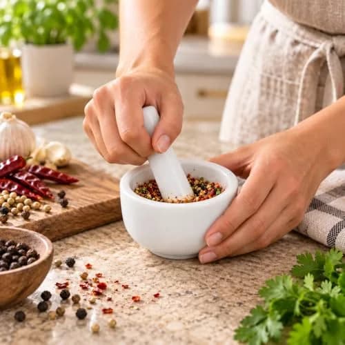 HIC Kitchen Mortar and Pestle Set, 3.5-Inch, Fine Porcelain, Spice Herb Grinder, Pill Crusher thumbnail 2