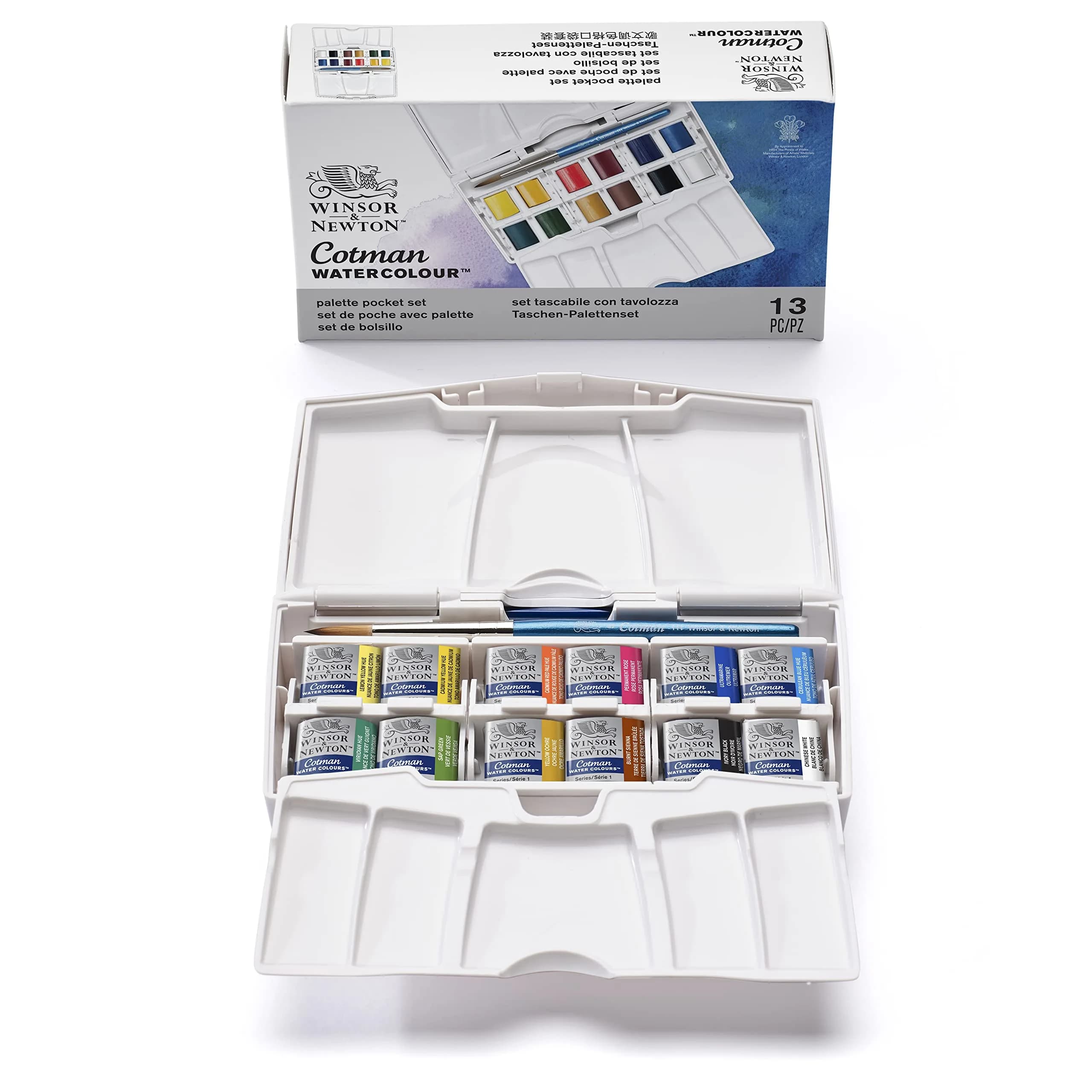 Winsor & Newton Cotman Watercolor Paint Set, Palette Pocket Set, 12 Half Pans with Brush | Artist Grade Watercolors - main product image