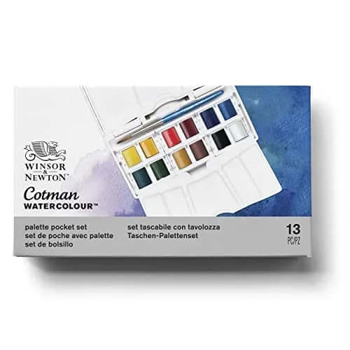 Winsor & Newton Cotman Watercolor Paint Set, Palette Pocket Set, 12 Half Pans with Brush | Artist Grade Watercolors thumbnail 4