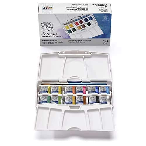 Winsor & Newton Cotman Watercolor Paint Set, Palette Pocket Set, 12 Half Pans with Brush | Artist Grade Watercolors thumbnail 1