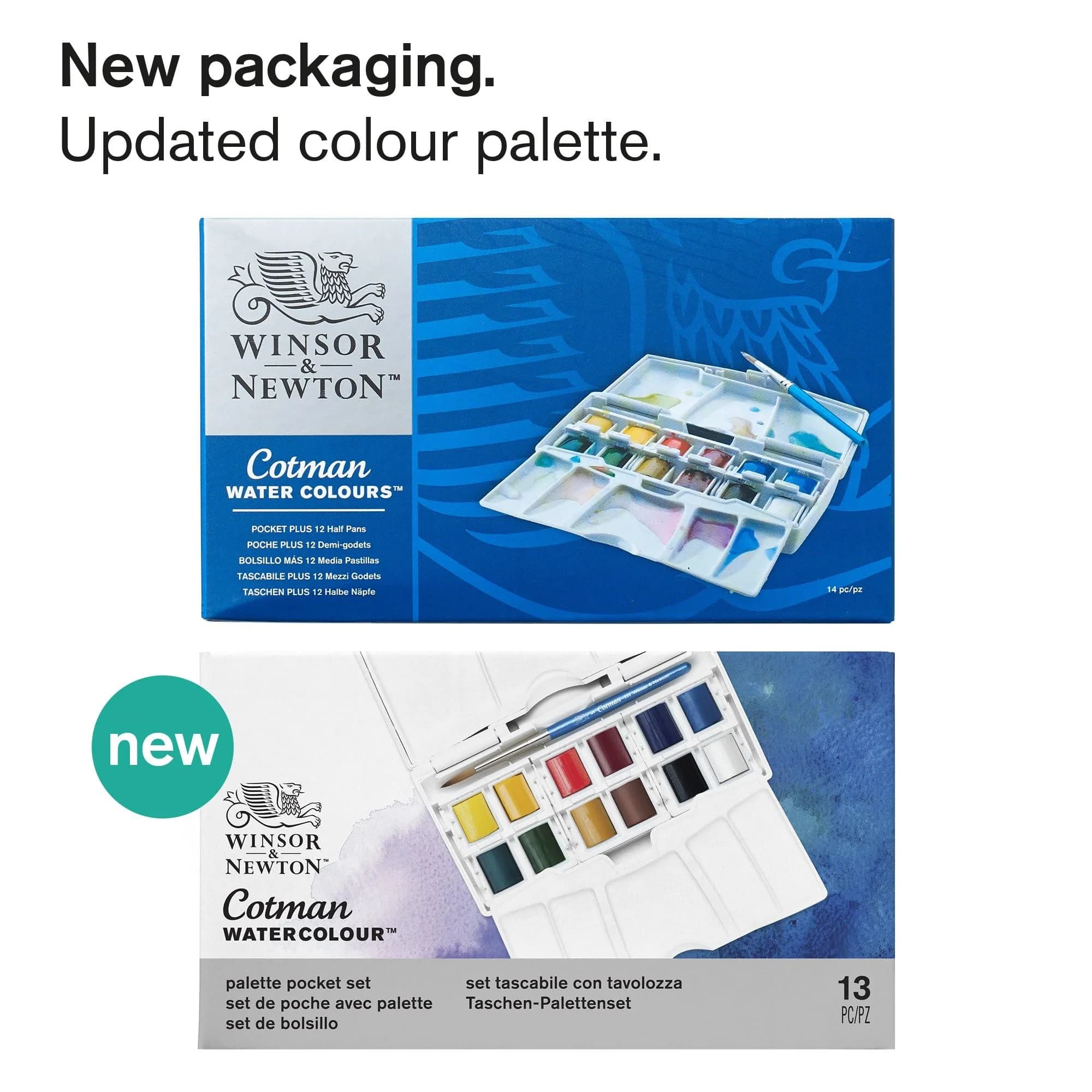 Winsor & Newton Cotman Watercolor Paint Set, Palette Pocket Set, 12 Half Pans with Brush | Artist Grade Watercolors - view 2