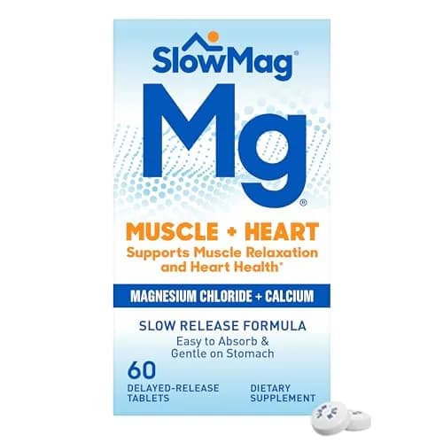 SlowMag Muscle + Heart Magnesium Chloride with Calcium Supplement to Support Muscle Relaxation, Occasional Muscle Cramping & Heart Health, High Absorption, 60 Count thumbnail 1