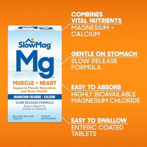 SlowMag Muscle + Heart Magnesium Chloride with Calcium Supplement to Support Muscle Relaxation, Occasional Muscle Cramping & Heart Health, High Absorption, 60 Count thumbnail 5