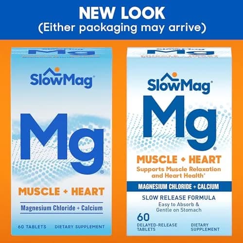 SlowMag Muscle + Heart Magnesium Chloride with Calcium Supplement to Support Muscle Relaxation, Occasional Muscle Cramping & Heart Health, High Absorption, 60 Count thumbnail 2