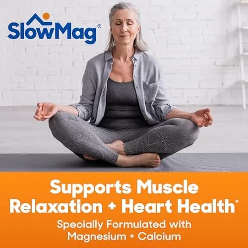 SlowMag Muscle + Heart Magnesium Chloride with Calcium Supplement to Support Muscle Relaxation, Occasional Muscle Cramping & Heart Health, High Absorption, 60 Count thumbnail 3