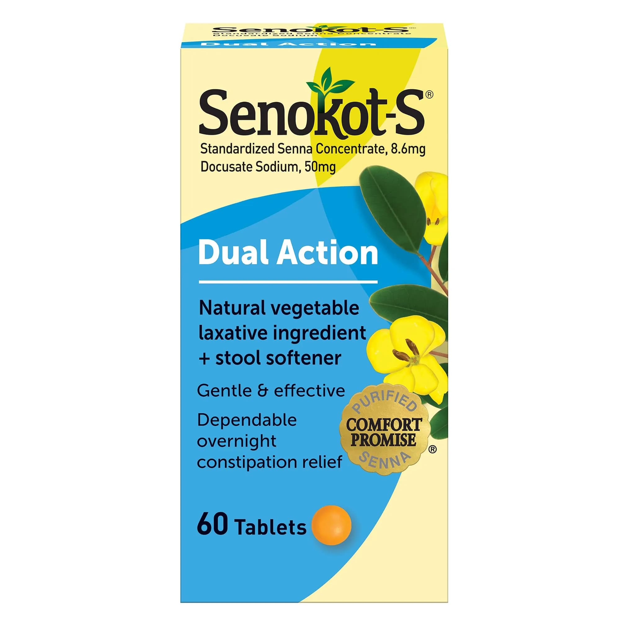 Senokot Stool Softener Tablets 60 Count | Gentle Overnight Relief for Occasional Constipation — White