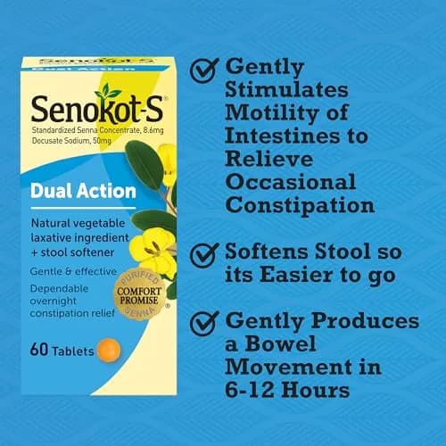 Senokot Stool Softener Tablets 60 Count | Gentle Overnight Relief for Occasional Constipation thumbnail 2