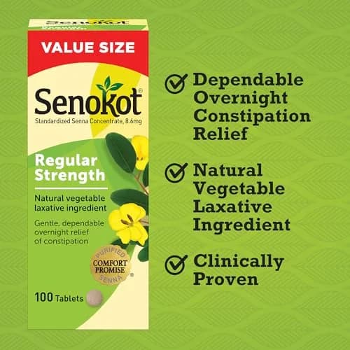 Senokot Regular Strength Laxative Tablets 100 Count | Gentle Overnight Relief from Occasional Constipation thumbnail 2