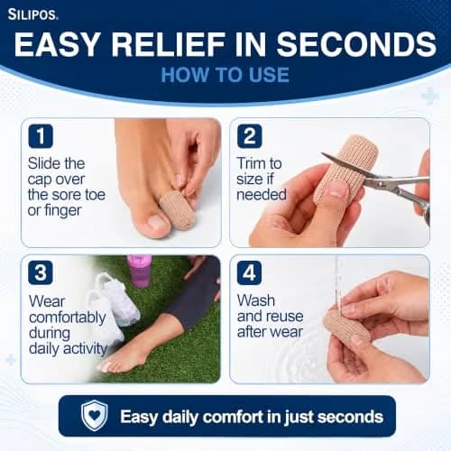 Silipos Digital Cap Gel Toe Cap for Corns & Ingrown Nails 8 Pack | Reusable Toe Protection for Sore & Injured Toes thumbnail 7