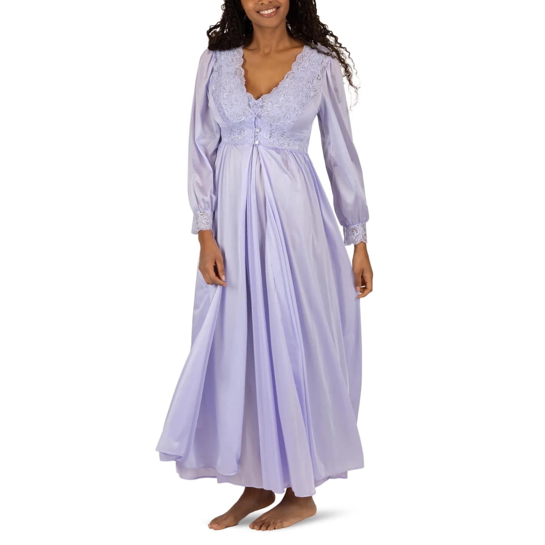 Shadowline Women’s Peri Frost Long Lace Bodice Robe | Elegant Sleepwear from Satintrique Nylon — Peri Frost / Large
