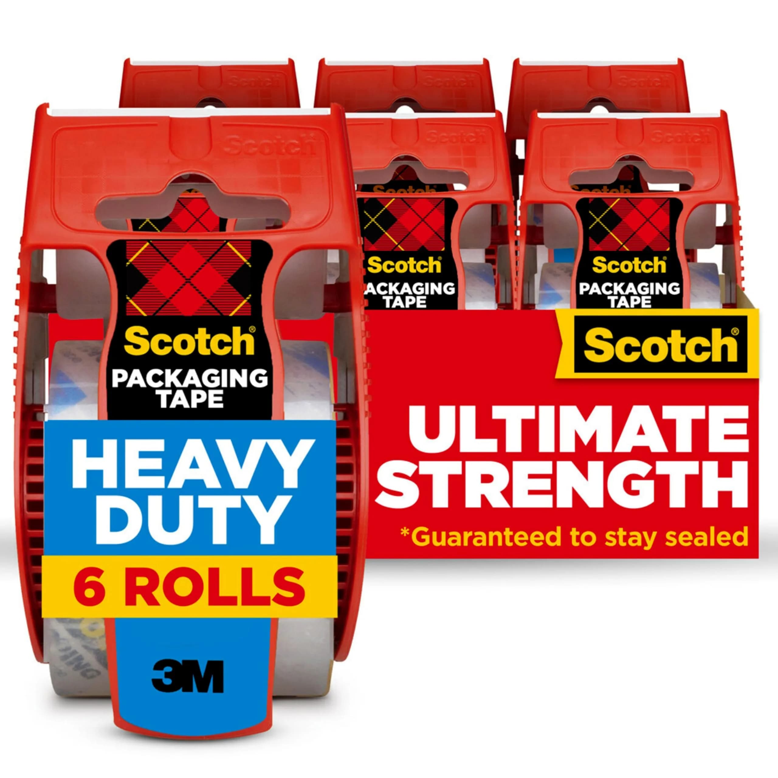 Scotch Heavy Duty Shipping Packing Tape with Dispensers, Clear Adhesive Tape for Moving Boxes and Packaging Supplies, 6 Rolls (1.88 in. x 22.2 yd.) - main product image