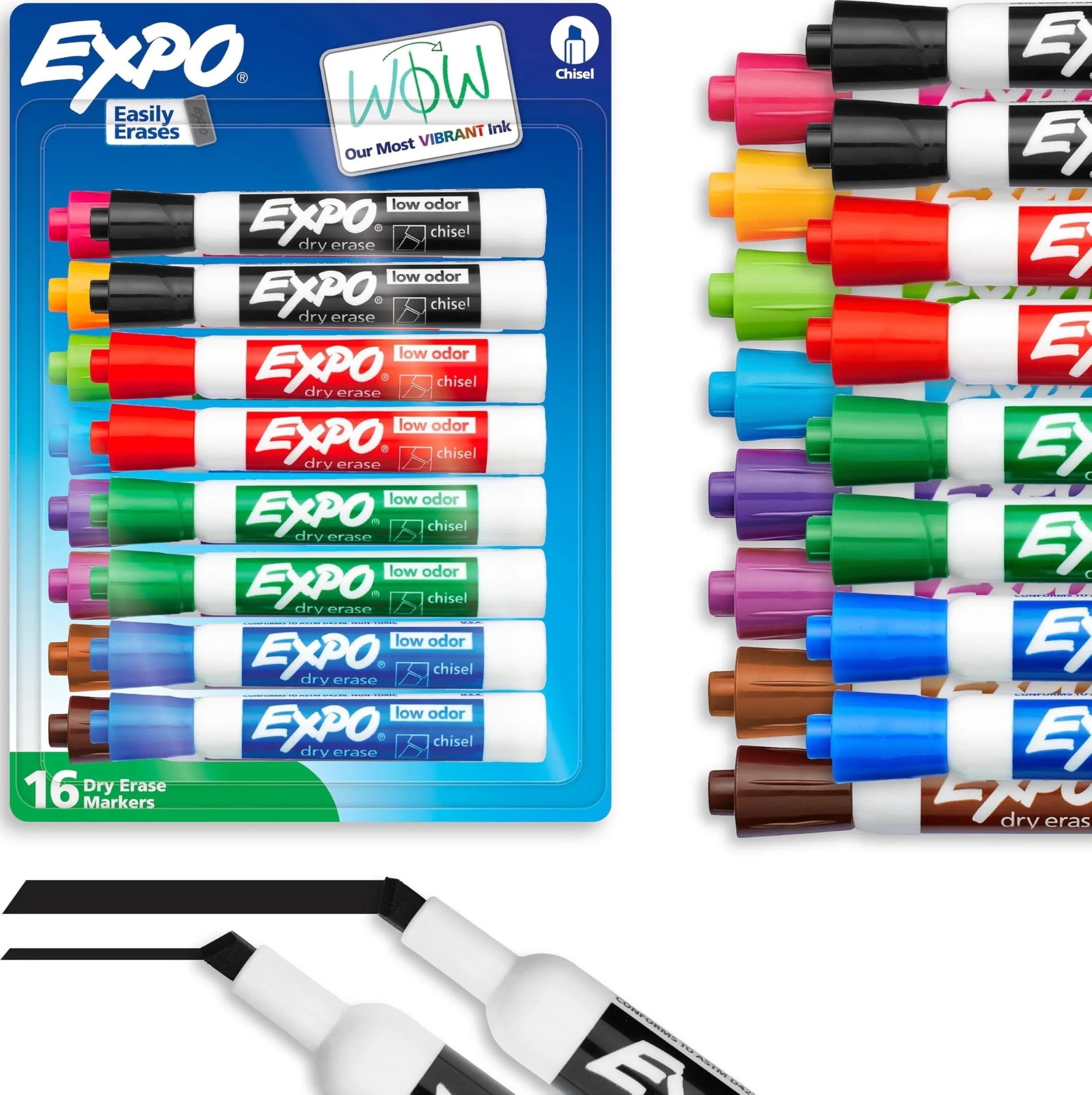 EXPO Dry Erase Markers, Low Odor Ink, Assorted Colors, Chisel Tip, 16 Count | Vibrant Ink for Whiteboards - main product image