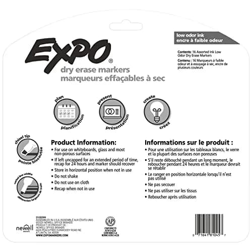 EXPO Dry Erase Markers, Low Odor Ink, Assorted Colors, Chisel Tip, 16 Count | Vibrant Ink for Whiteboards thumbnail 9