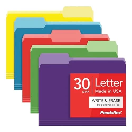 Pendaflex Colored File Folders, 30 Pack, Letter Size (21.6 x 27.9 cm) | Eraseable Tabs for Dynamic Organization thumbnail 1