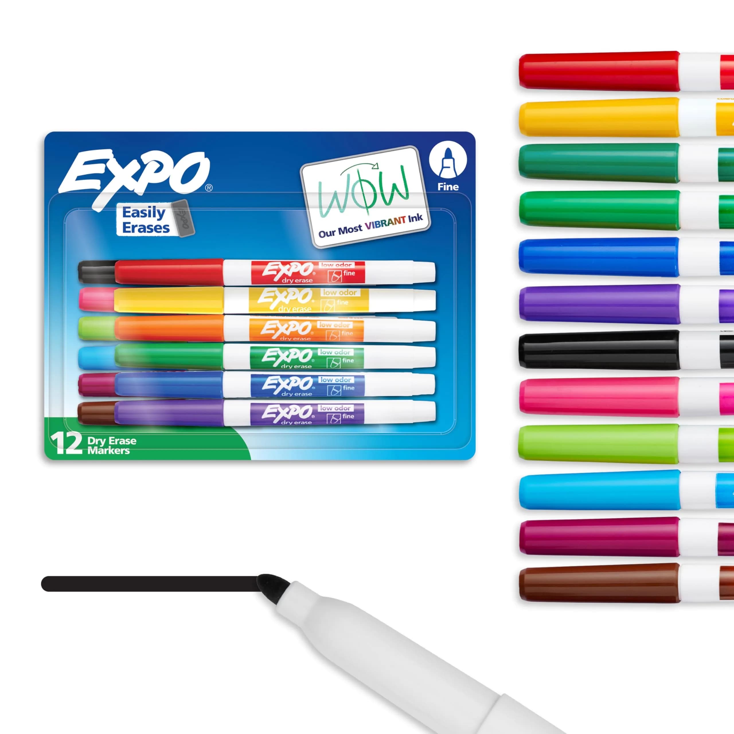 EXPO Dry Erase Markers, Fine Tip, Assorted Colors, 12 Count | Vibrant Ink for Classrooms & Offices - main product image