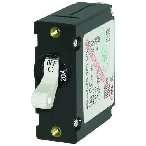 Blue Sea Systems 7214 A-Series White Toggle Circuit Breaker - Single Pole, 20A | Combines switching & protection thumbnail 1