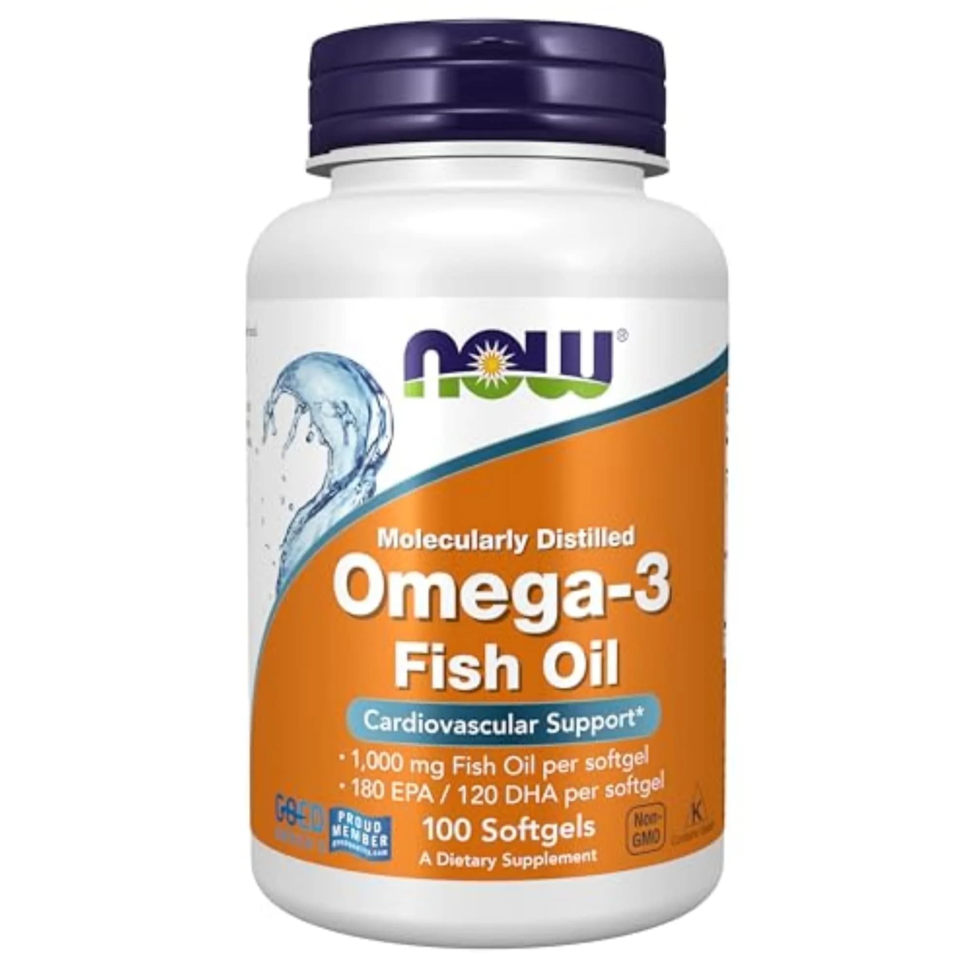 NOW Foods Omega-3 Fish Oil 1000 mg Softgels | 180 EPA / 120 DHA, Molecularly Distilled, Cardiovascular Support (100 Count) - main product image