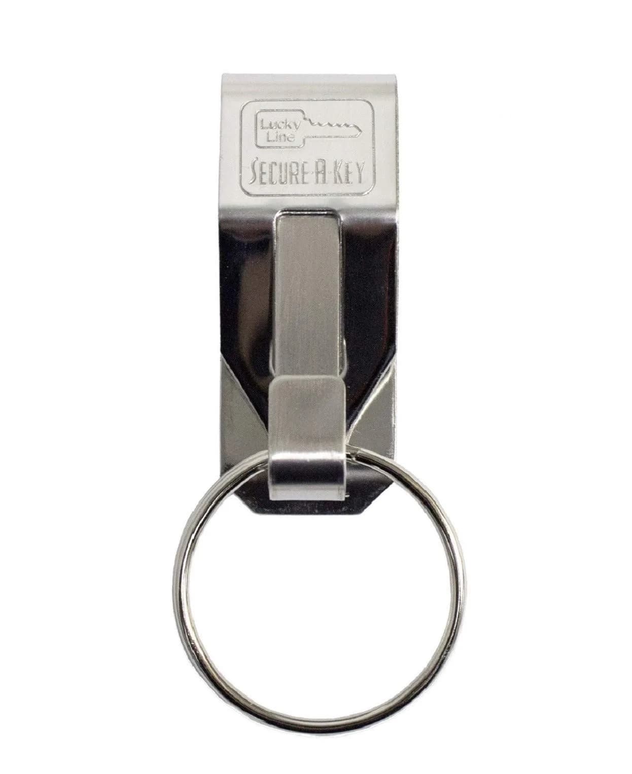 Lucky Line Secure-A-Key Clip On Belt Key Holder with Split Ring, Silver, 5.1 cm (2 Inch) Length