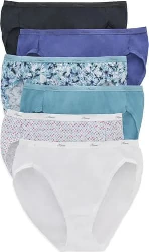 Hanes Women's 100% Cotton Panties 6-Pack | Moisture-Wicking Hi-Cut Briefs thumbnail 1