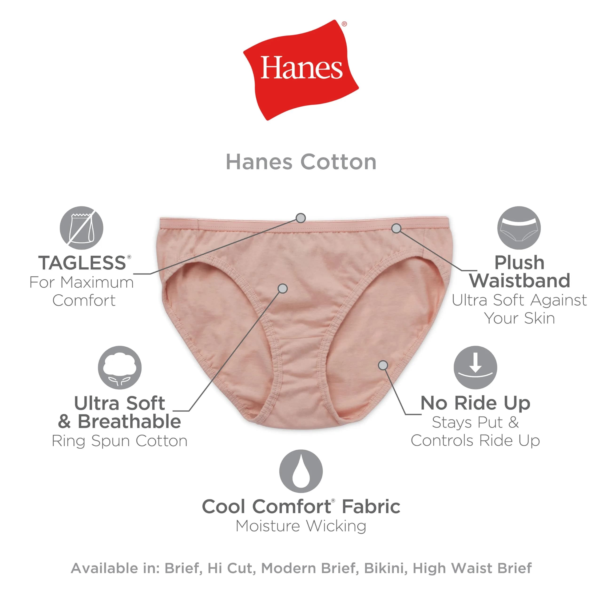 Hanes Women's Cotton Hi-Cut Briefs 6-Pack, Size 8 US (156g) | Moisture-Wicking Comfort - view 5