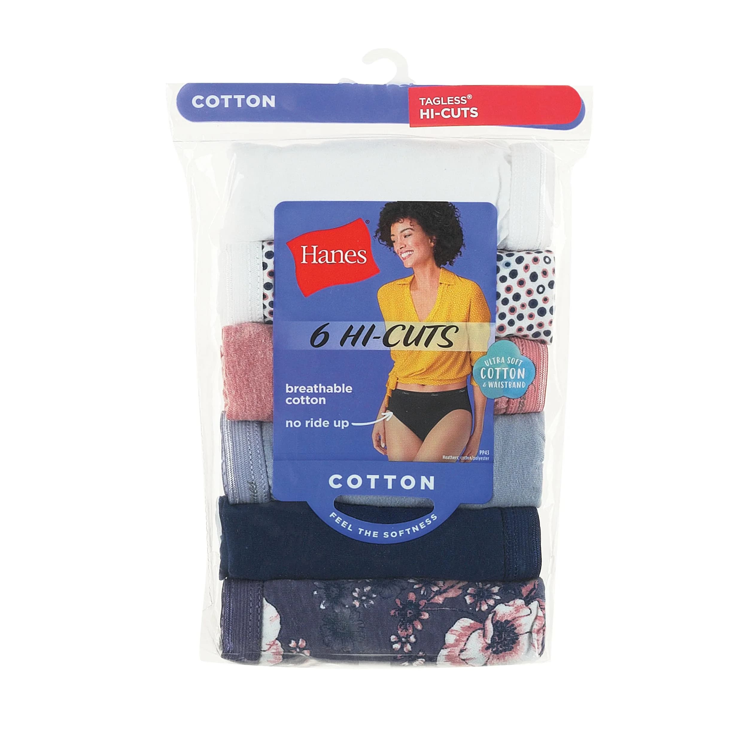 Hanes Women's Cotton Hi-Cut Briefs 6-Pack, Size 8 US (156g) | Moisture-Wicking Comfort - view 6