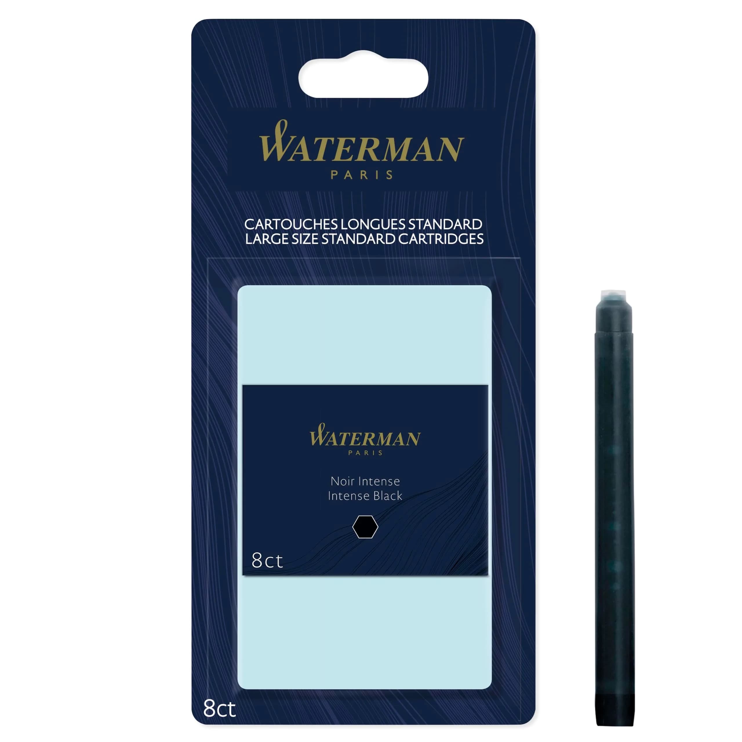 Waterman Fountain Pen Ink Cartridges, Long, Intense Black, 8 Count | Smooth, Classic Ink Refills