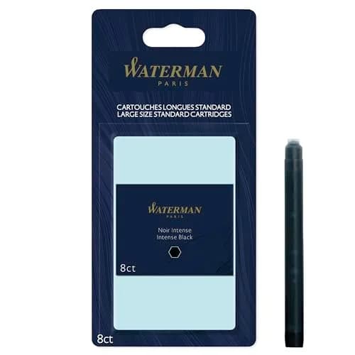 Waterman Fountain Pen Ink Cartridges, Long, Intense Black, 8 Count | Smooth, Classic Ink Refills thumbnail 1