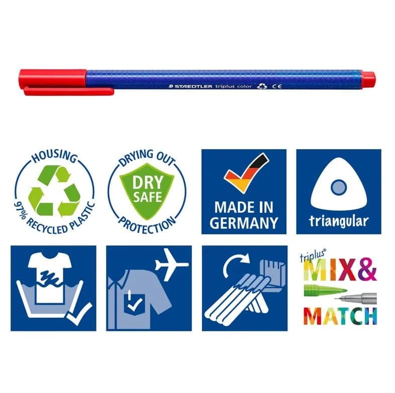 STAEDTLER Triplus Colour Fibre-Tip Pens 10 Pack | Assorted Colours, 1 mm Linewidth, Ergonomic Triangular Shape thumbnail 6