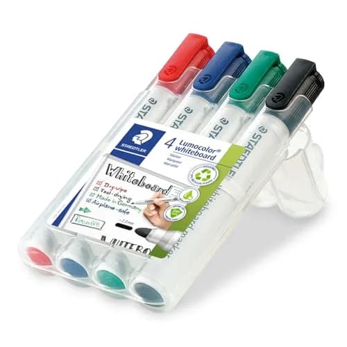 STAEDTLER Lumocolor Whiteboard Marker, Wide Bullet Tip, Box of 4 Assorted Colors (Red, Blue, Green, Black) | Refillable, Fast-Drying, 2.0mm Linewidth thumbnail 2