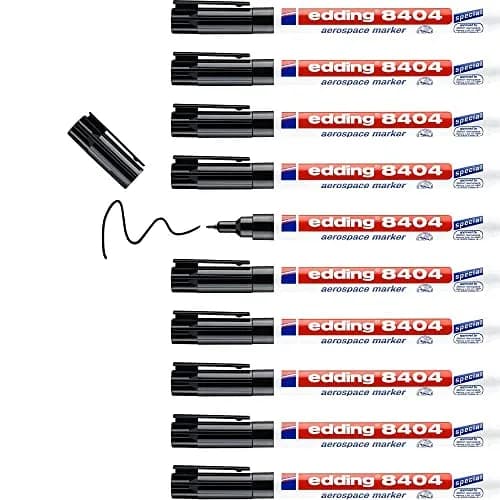 edding 8404 Aerospace Marker Black 0.75mm Round Nib | Low-Corrosion Permanent Marker Set of 10 thumbnail 1