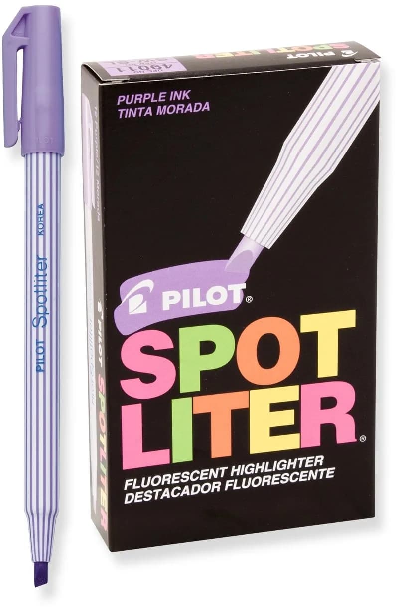 Pilot Spotliter Fluorescent Highlighters, Chisel Tip, Yellow, Dozen Box (12 Count) | Smooth Ink Flow — Purple